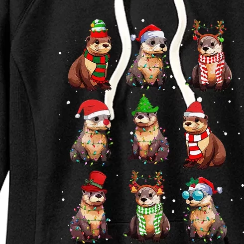 Funny Otters Christmas Lights Decoration Sea Otter Xmas Women's Fleece Hoodie