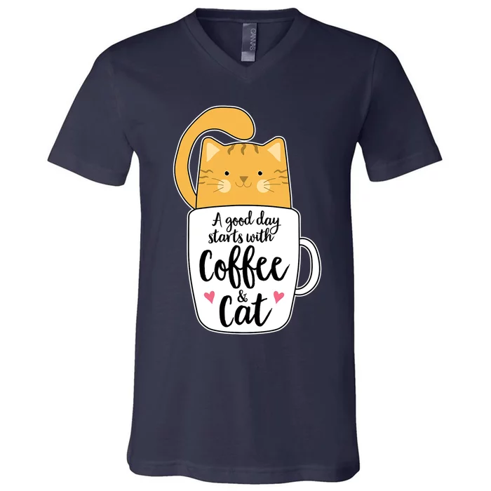 Funny Orange Cat Coffee Mug Cat Lover V-Neck T-Shirt