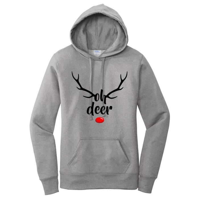 Funny Oh Deer Rudolph Reindeer Christmas Antlers Cool Gift Women's Pullover Hoodie