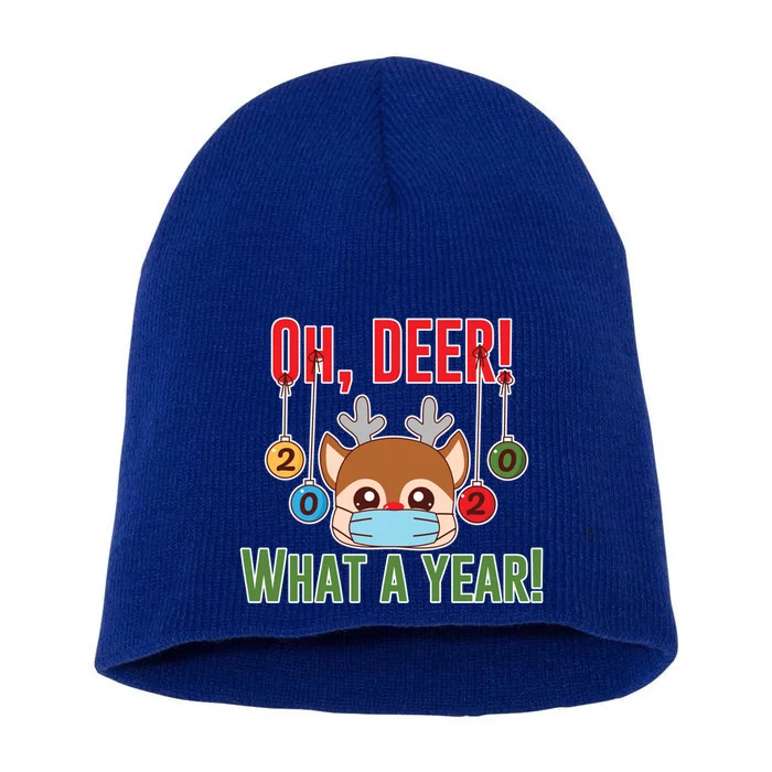 Funny Oh Deer What A Year Christmas Xmas Ugly Cute Reindeer Gift Short Acrylic Beanie