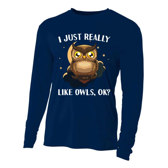 Funny Owl Design For Men Women Cute Owl Nocturnal Bird Lover Cooling Performance Long Sleeve Crew