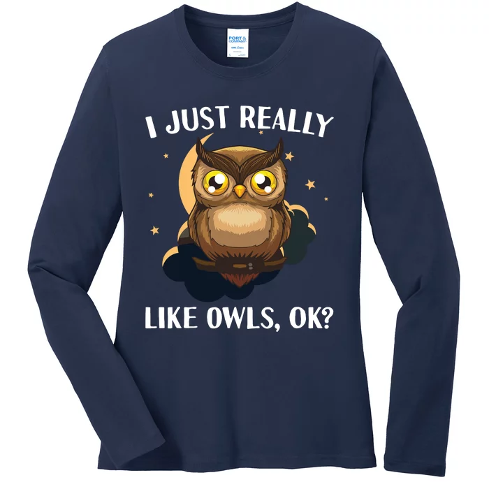 Funny Owl Design For Men Women Cute Owl Nocturnal Bird Lover Ladies Long Sleeve Shirt