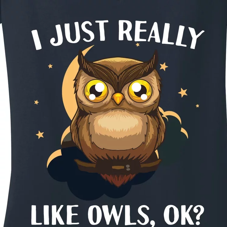 Funny Owl Design For Men Women Cute Owl Nocturnal Bird Lover Women's V-Neck T-Shirt