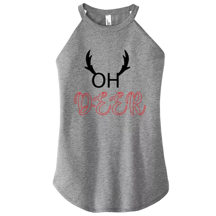 Funny Oh Deer With Christmas Reindeer Antlers Gift Women’s Perfect Tri Rocker Tank