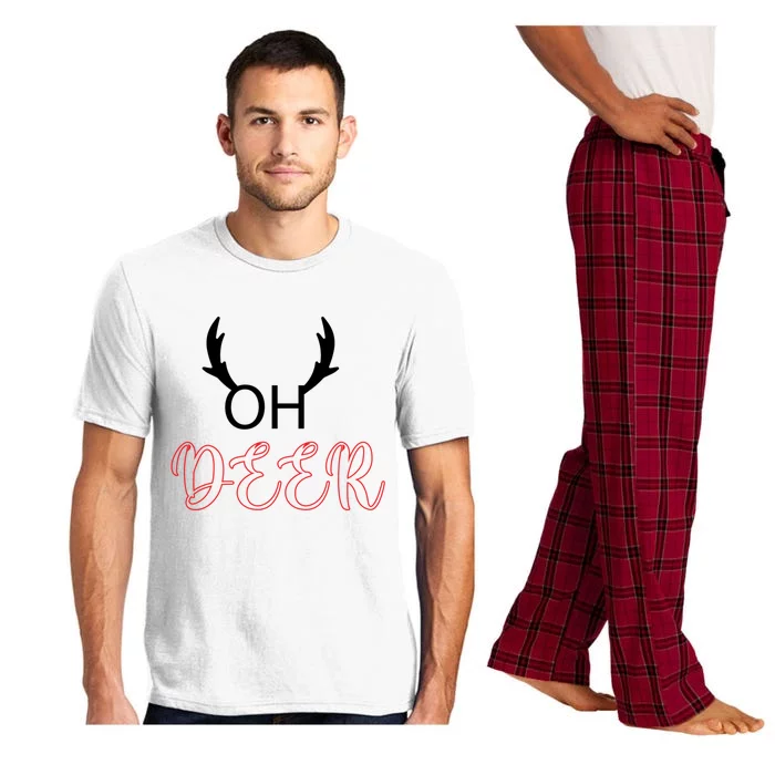 Funny Oh Deer With Christmas Reindeer Antlers Gift Pajama Set