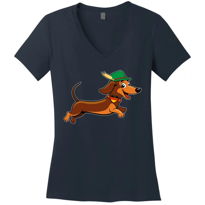 Funny Oktoberfest Dachshund Women's V-Neck T-Shirt