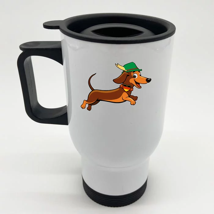 Funny Oktoberfest Dachshund Front & Back Stainless Steel Travel Mug