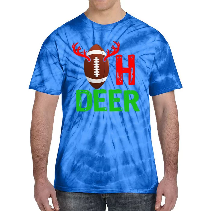 Football Oh Deer Gift Funny Christmas Reindeer Tie-Dye T-Shirt