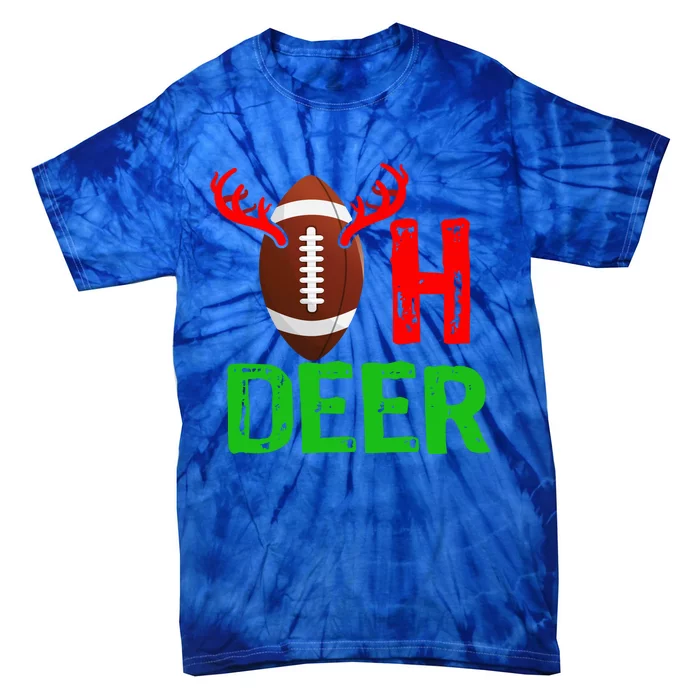 Football Oh Deer Gift Funny Christmas Reindeer Tie-Dye T-Shirt