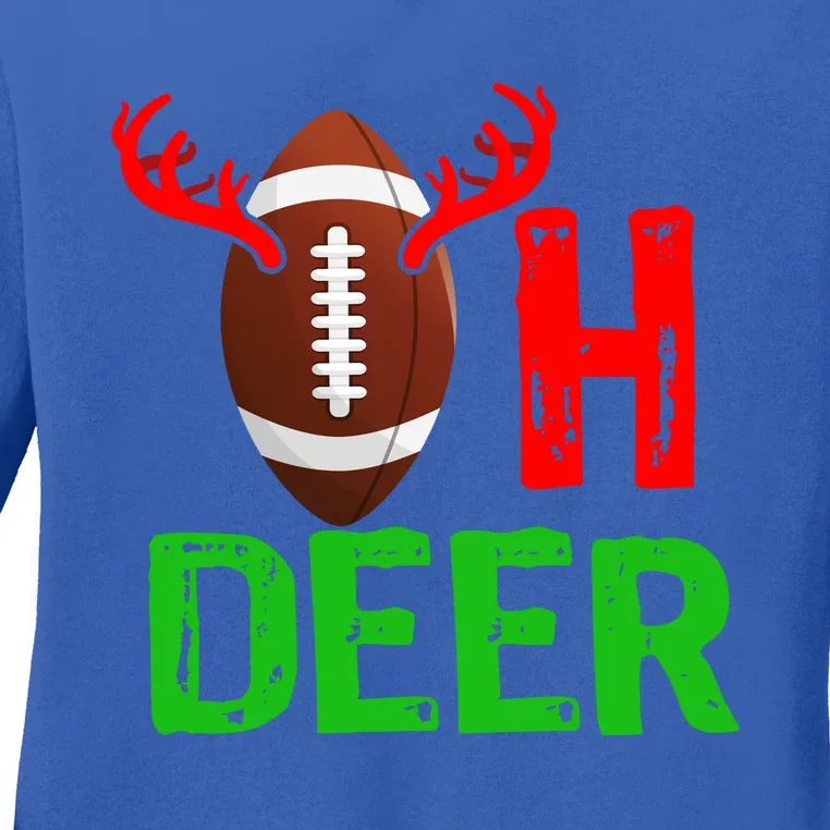 Football Oh Deer Gift Funny Christmas Reindeer Ladies Long Sleeve Shirt