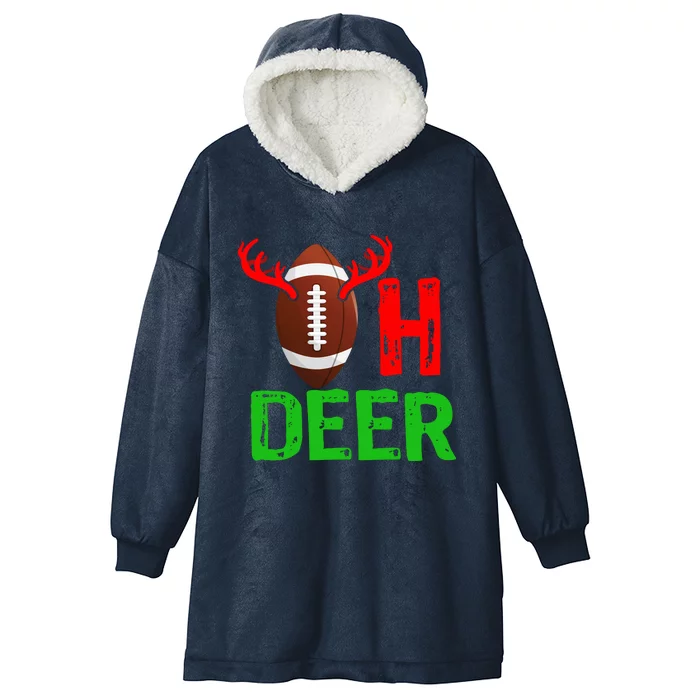 Football Oh Deer Gift Funny Christmas Reindeer Hooded Wearable Blanket