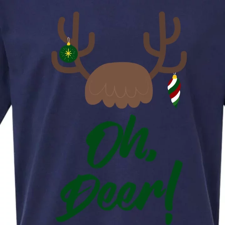 Funny Oh Deer Christmas Reindeer Antler Pun Funny Gift Gift Sueded Cloud Jersey T-Shirt