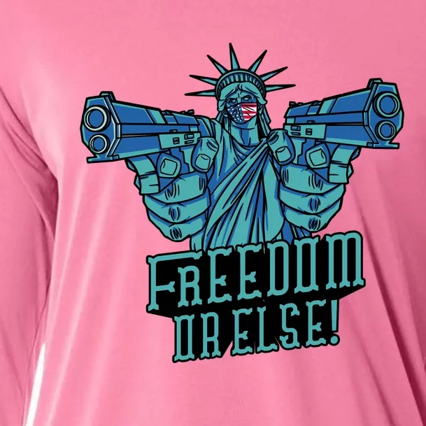 Freedom Or Else Statue Of Liberty Dual Guns Cooling Performance Long Sleeve Crew