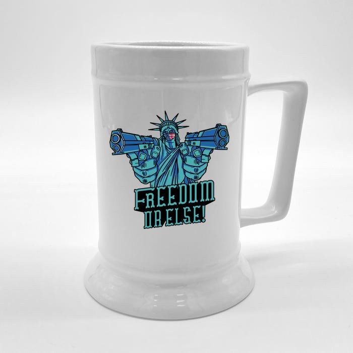 Freedom Or Else Statue Of Liberty Dual Guns Front & Back Beer Stein