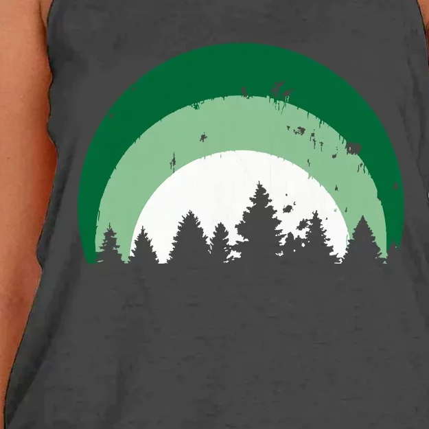 Forest Of Evergreen Tree Silhouette Distressed Trees Lover Women's Knotted Racerback Tank