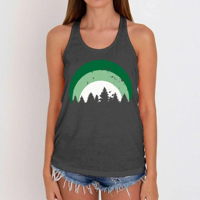 Forest Of Evergreen Tree Silhouette Distressed Trees Lover Women's Knotted Racerback Tank