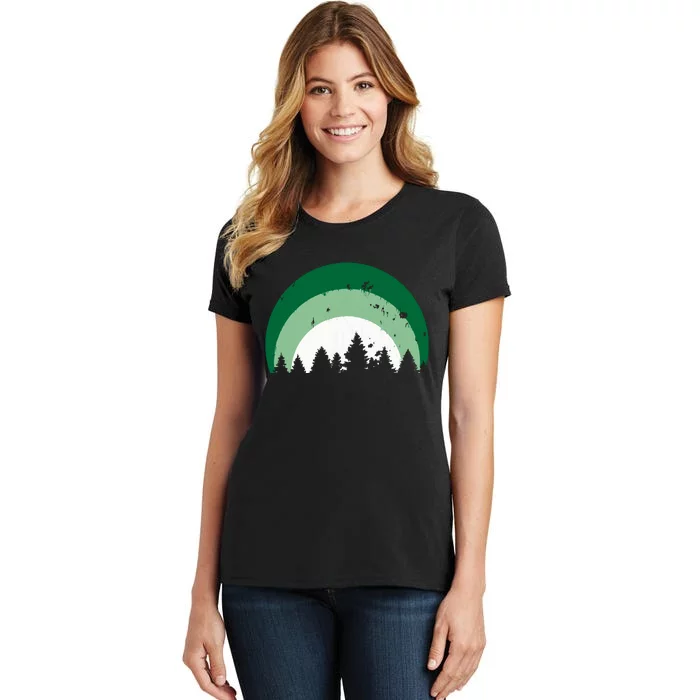 Forest Of Evergreen Tree Silhouette Distressed Trees Lover Women's T-Shirt