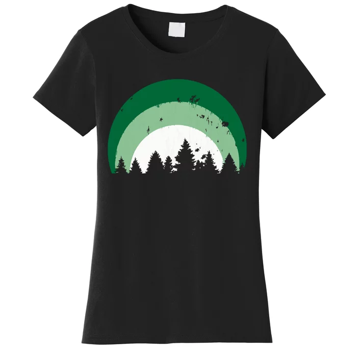 Forest Of Evergreen Tree Silhouette Distressed Trees Lover Women's T-Shirt