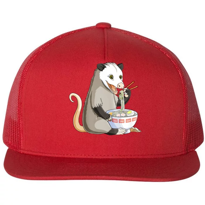 Funny Opossum Eating Ramen Flat Bill Trucker Hat