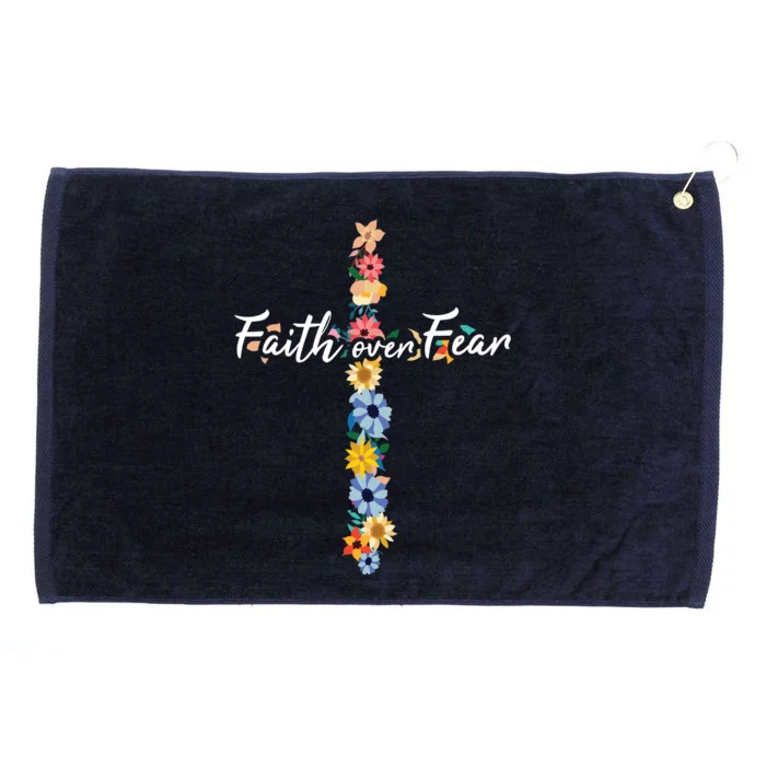 Faith Over Fear Christian Cross Flowers Grommeted Golf Towel