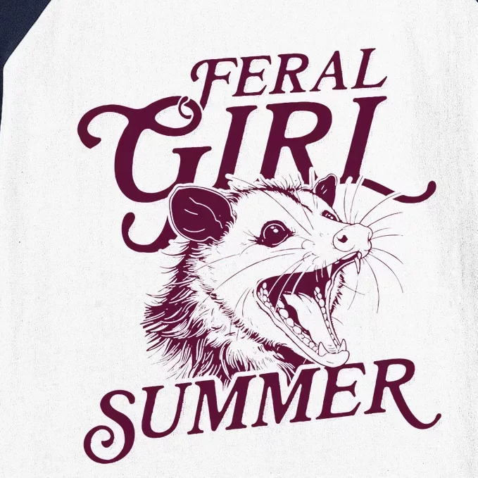 Funny Opossum Feral Girl Summer Baseball Sleeve Shirt