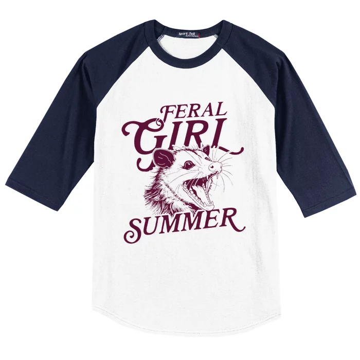 Funny Opossum Feral Girl Summer Baseball Sleeve Shirt