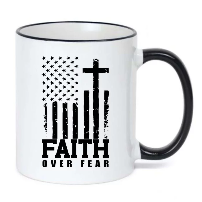 Faith Over Fear American Flag Cross Black Color Changing Mug