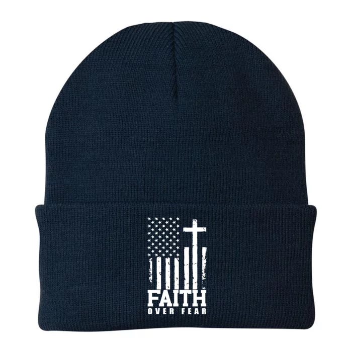 Faith Over Fear American Flag Cross Knit Cap Winter Beanie