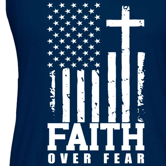 Faith Over Fear American Flag Cross Ladies Essential Flowy Tank