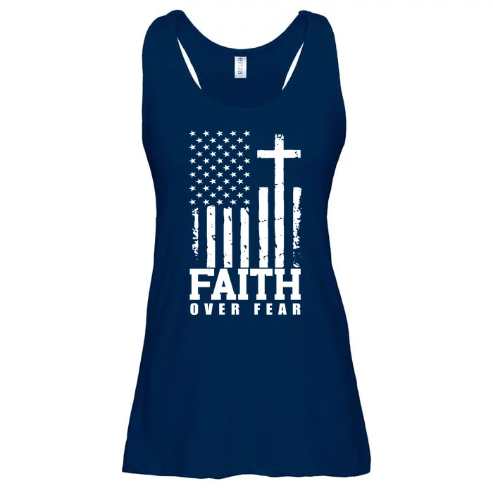 Faith Over Fear American Flag Cross Ladies Essential Flowy Tank