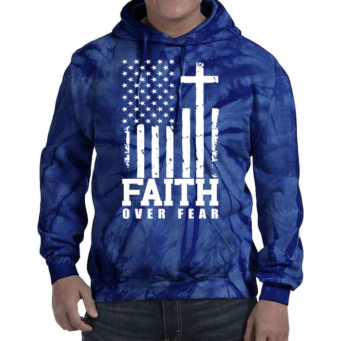 Faith Over Fear American Flag Cross Tie Dye Hoodie