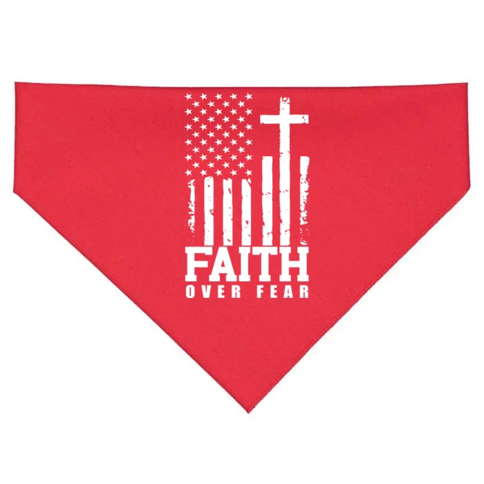 Faith Over Fear American Flag Cross USA-Made Doggie Bandana