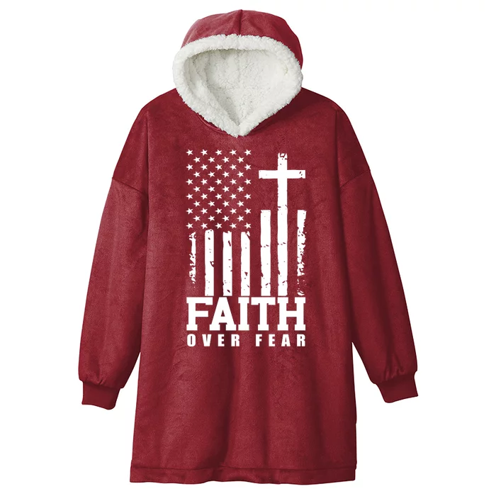 Faith Over Fear American Flag Cross Hooded Wearable Blanket