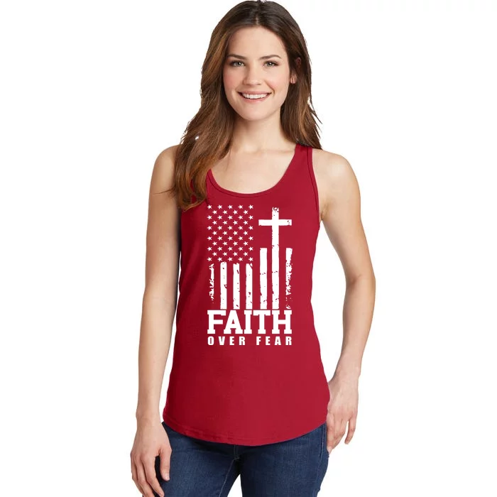 Faith Over Fear American Flag Cross Ladies Essential Tank