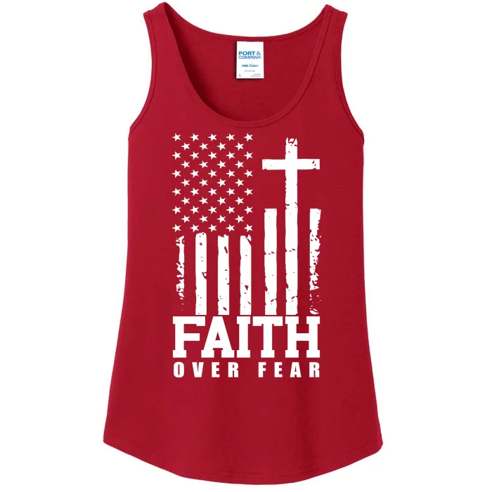 Faith Over Fear American Flag Cross Ladies Essential Tank