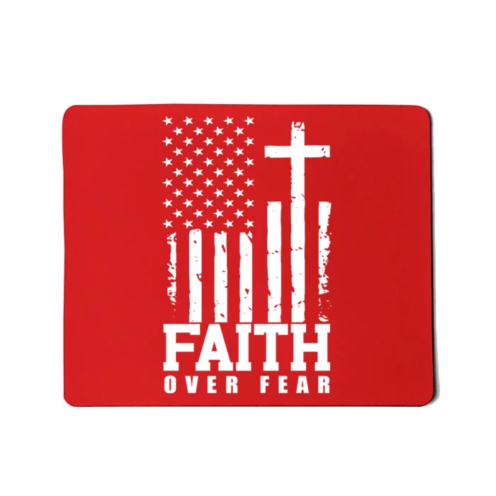 Faith Over Fear American Flag Cross Mousepad