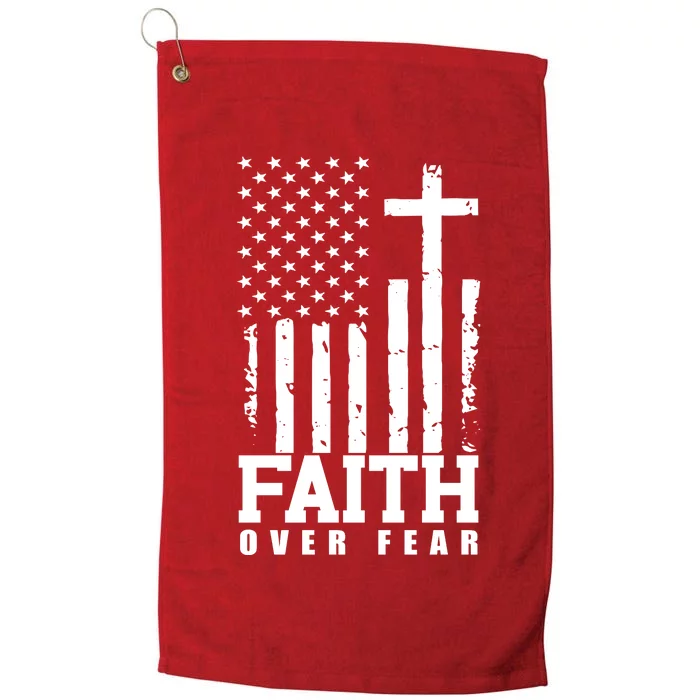 Faith Over Fear American Flag Cross Platinum Collection Golf Towel