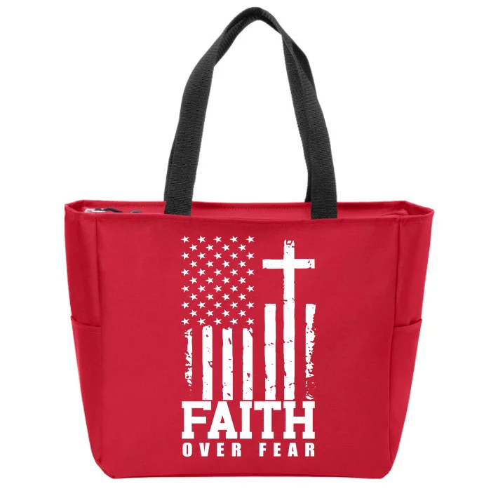 Faith Over Fear American Flag Cross Zip Tote Bag