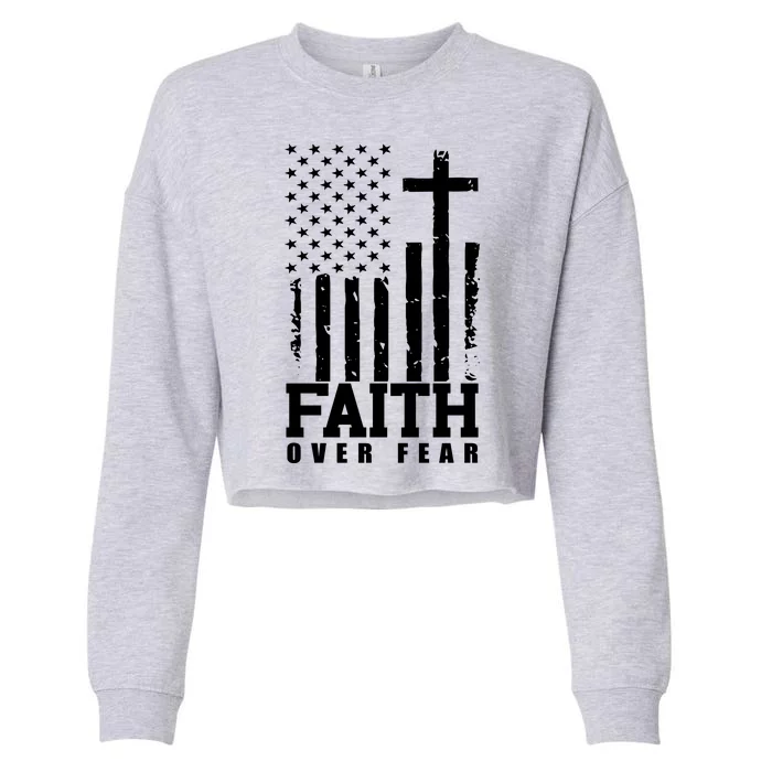 Faith Over Fear American Flag Cross Cropped Pullover Crew