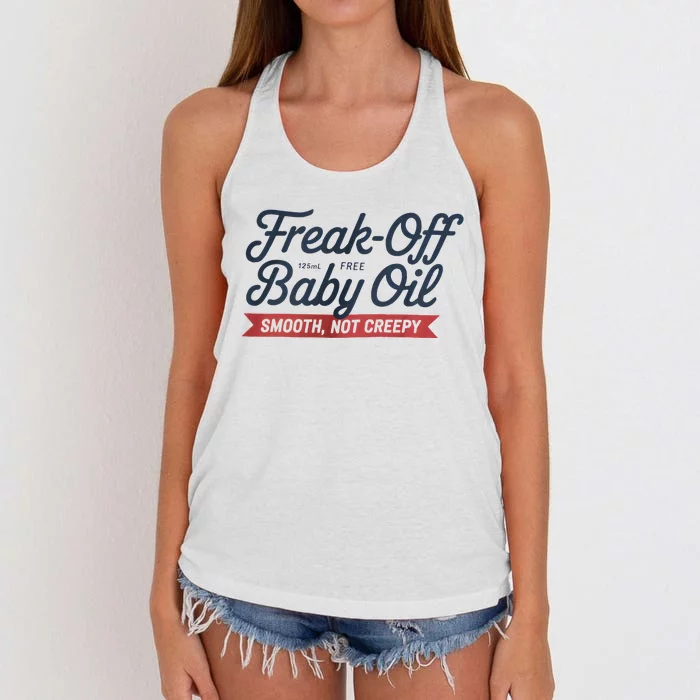 Freak Off Free Baby Oil Funny Halloween Women's Knotted Racerback Tank