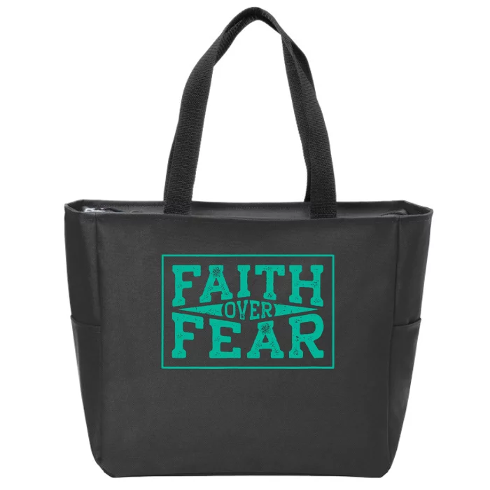 Faith Over Fear Bold Christian Inspirational Typography Zip Tote Bag