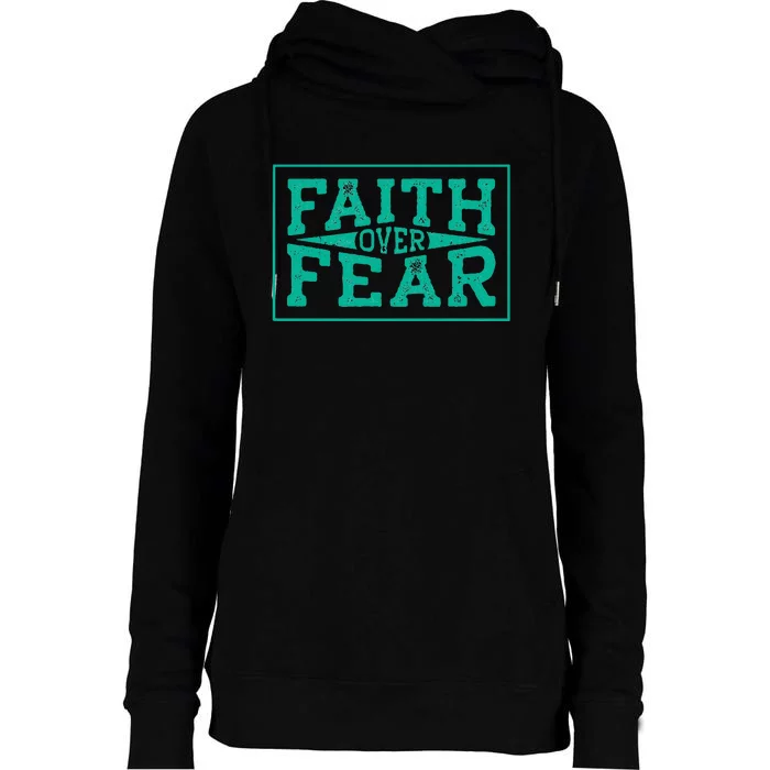 Faith Over Fear Bold Christian Inspirational Typography Womens Funnel Neck Pullover Hood