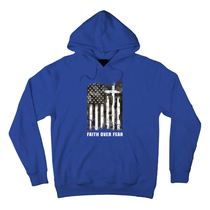 Faith Over Fear Christian Cross Camouflage American Flag Tall Hoodie