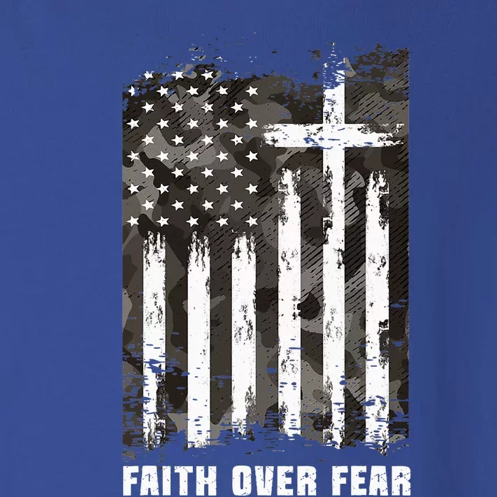 Faith Over Fear Christian Cross Camouflage American Flag Toddler Long Sleeve Shirt