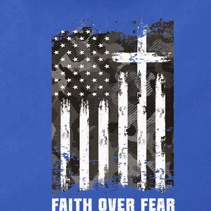 Faith Over Fear Christian Cross Camouflage American Flag Zip Tote Bag