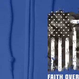 Faith Over Fear Christian Cross Camouflage American Flag Full Zip Hoodie