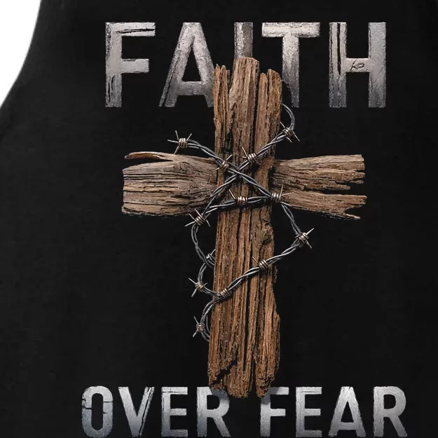 Faith Over Fear Christian Cross God Jesus Faith Religion Ladies Tri-Blend Wicking Tank