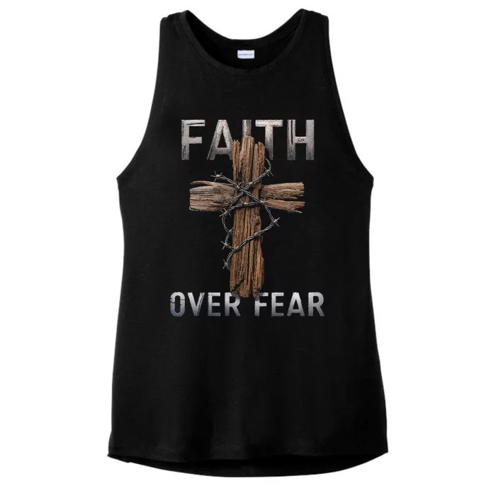 Faith Over Fear Christian Cross God Jesus Faith Religion Ladies Tri-Blend Wicking Tank