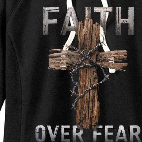 Faith Over Fear Christian Cross God Jesus Faith Religion Women's Fleece Hoodie