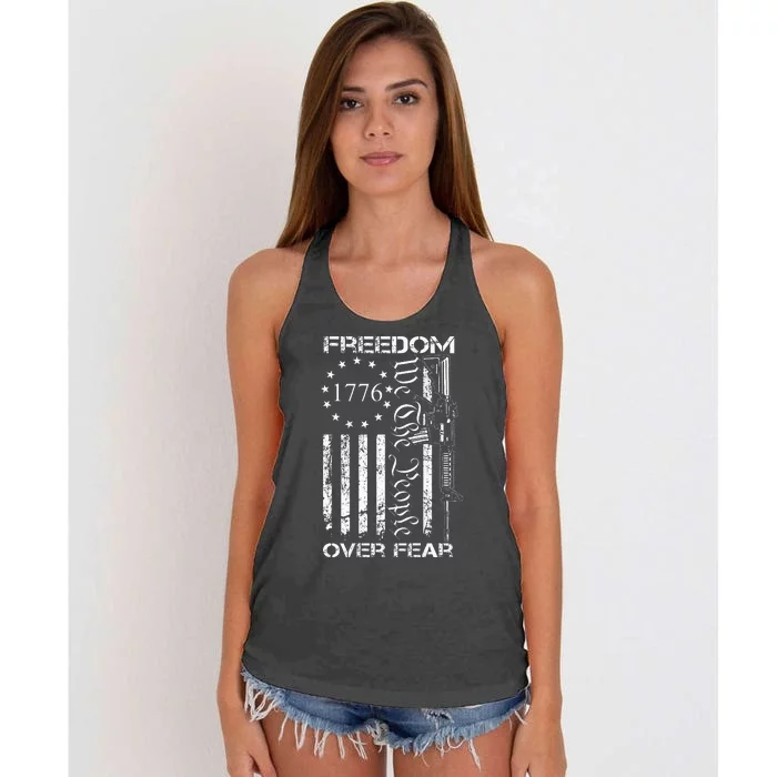 Freedom Over Fear Pro Gun USA Flag 2nd Amendment Women's Knotted Racerback Tank